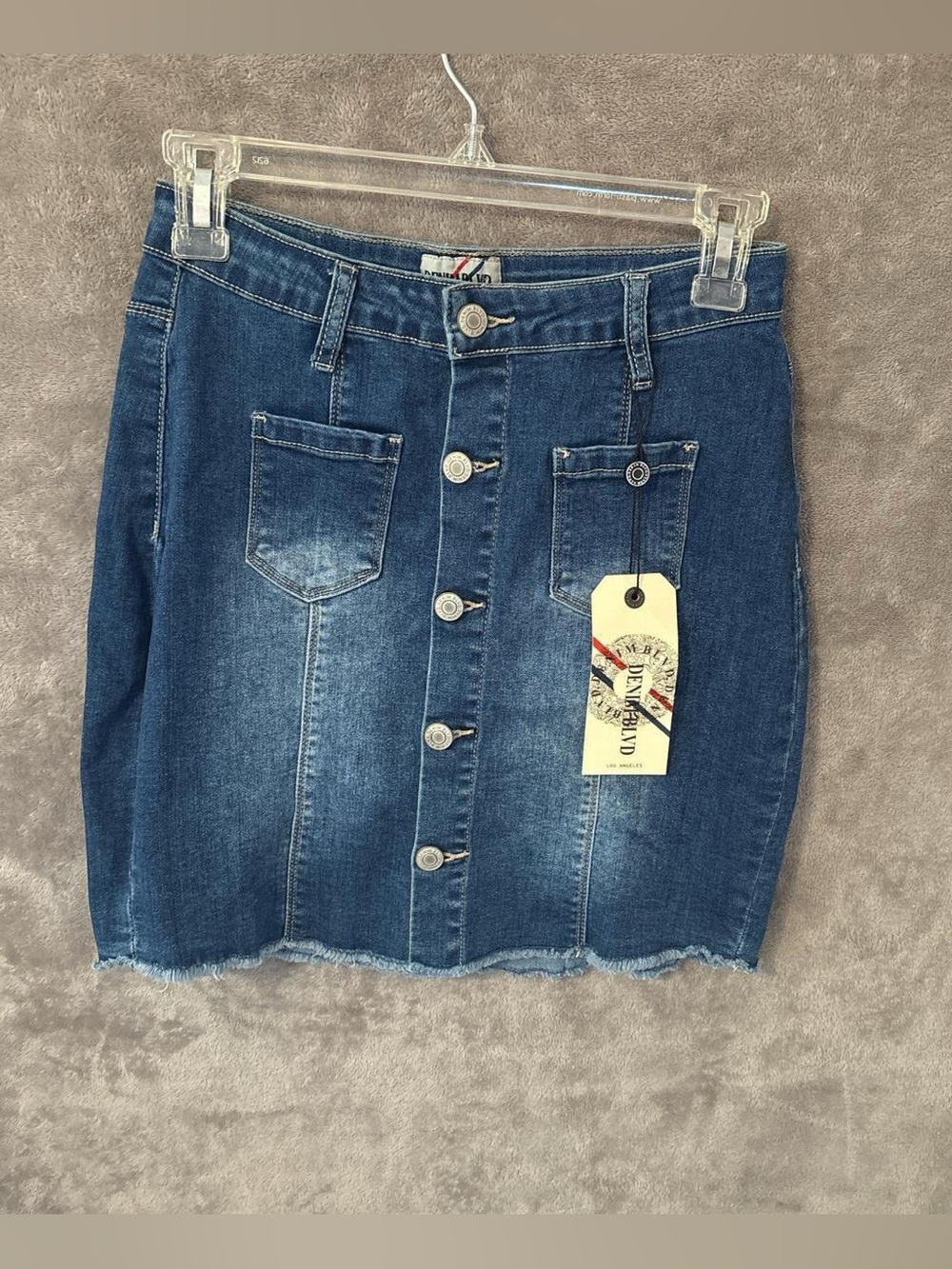 Denim Button-Front Maxi Skirt with Raw Hem - Blue